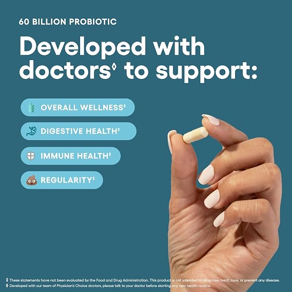 Physician's CHOICE Probiotics 60 Billion CFU - 10 Strains + Organic Prebiotics - Immune, Digestive & Gut Health - Supports Occasional Constipation, Diarrhea, Gas & Bloating - for Women & Men - 60ct