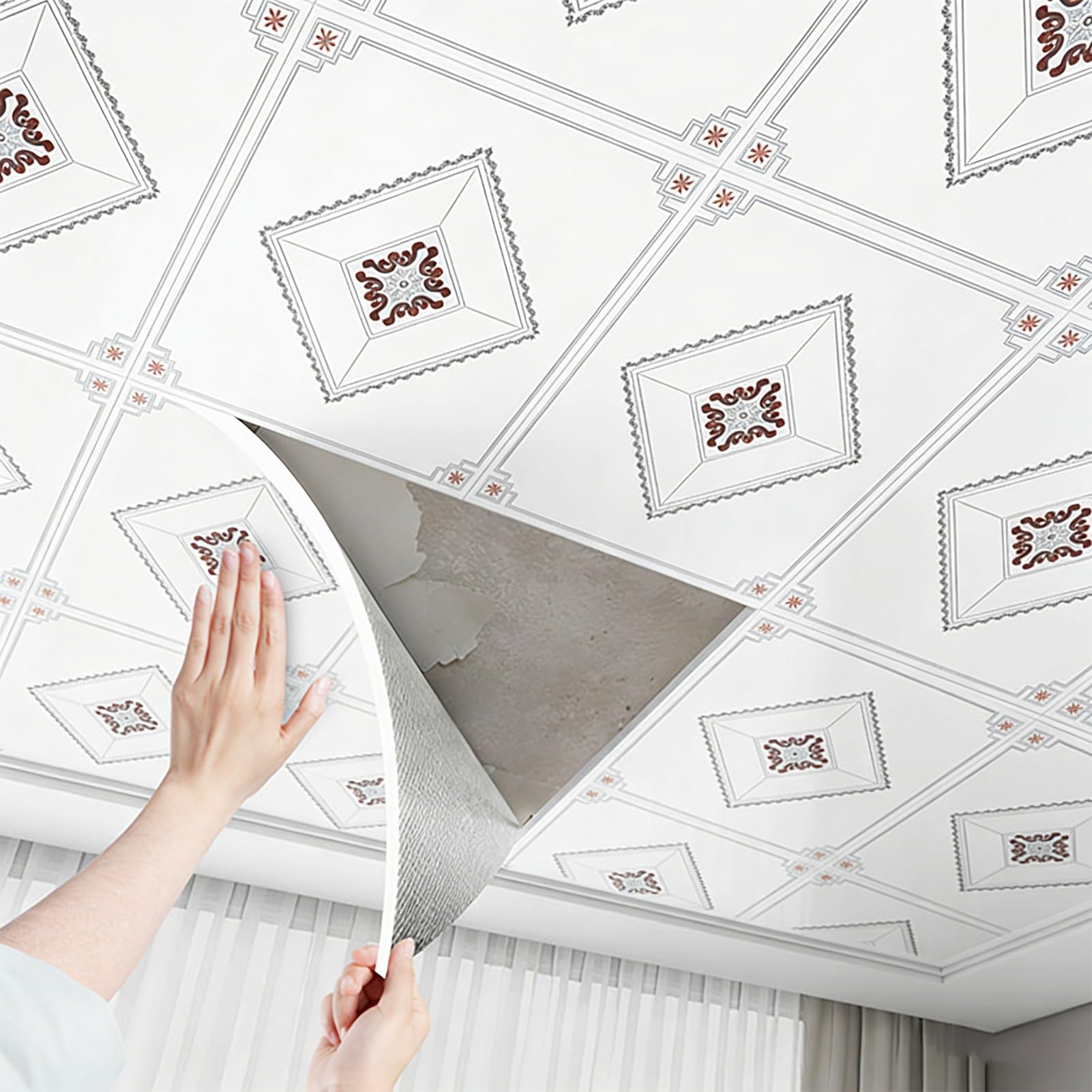Self-Adhesive Ceiling Tiles for Bathroom and Living Room, Elegant PVC Wall Panels, Easy to Install, 60 pcs Covering 5.4 m² for DIY Home Decor