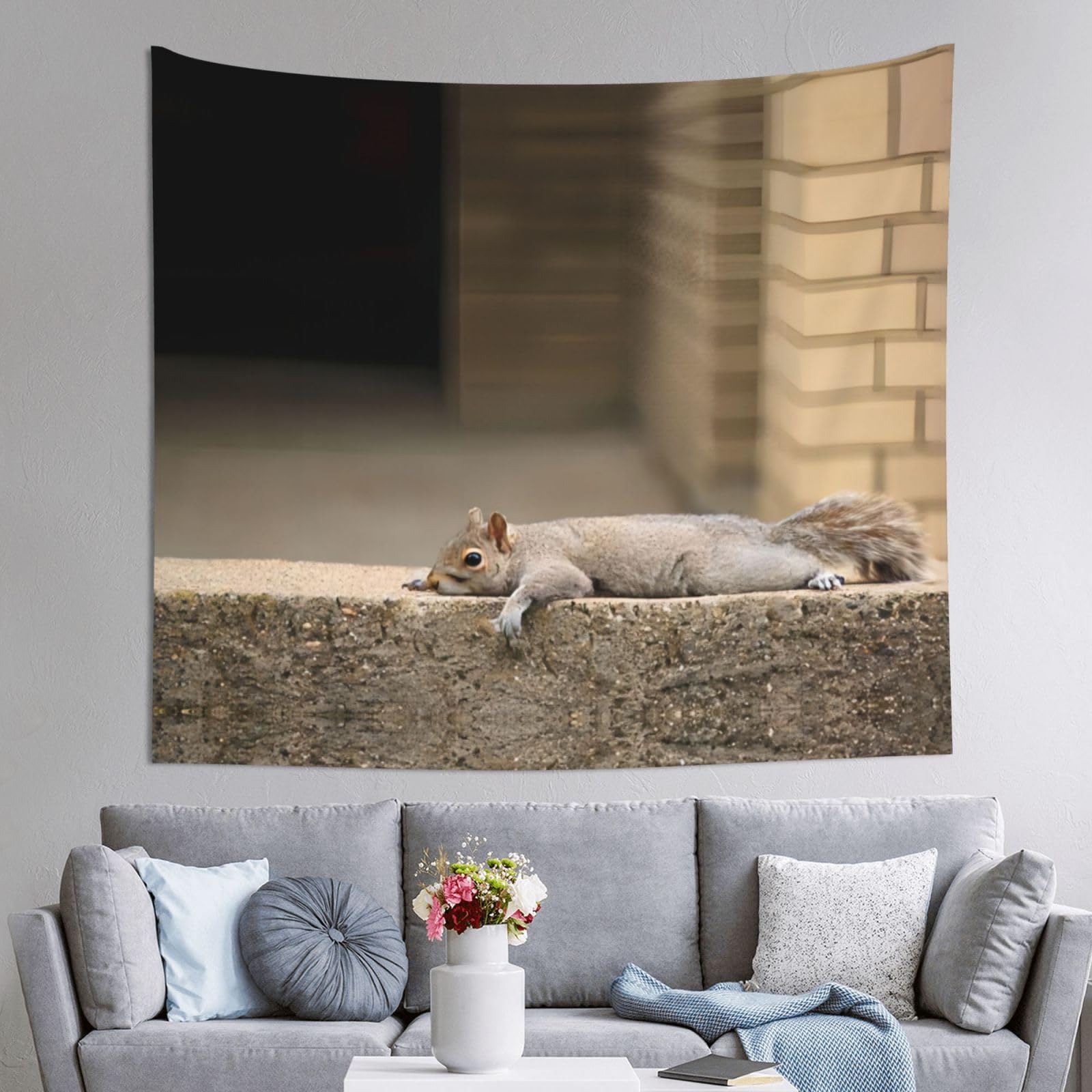 HLSBSSL 60x51in Squirrel Just Laying Printed Tapestry Tablecloth for Dormitory and Picnic Rooms - Multifunctional Fabric Hanging