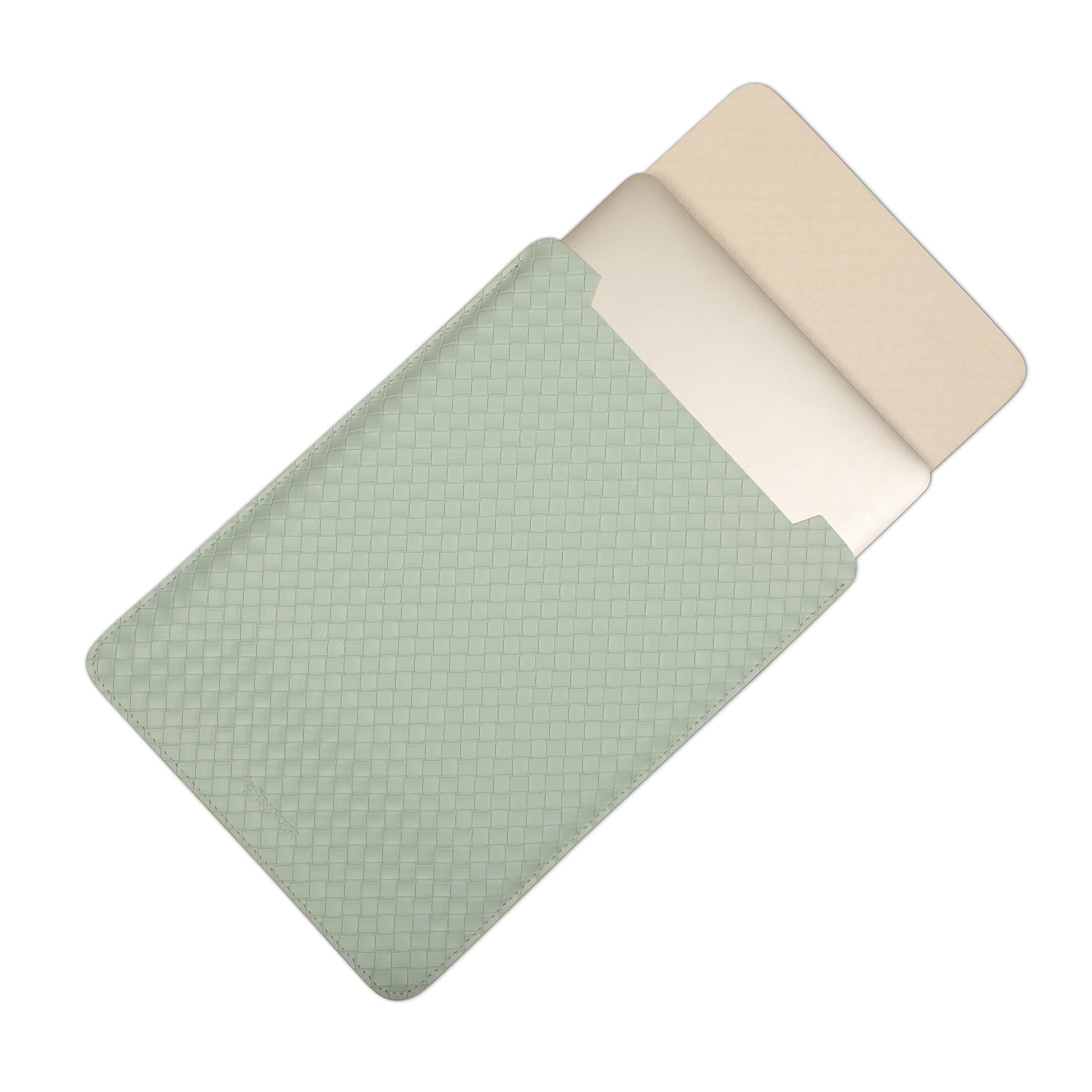 ENTHOPIA Vegan Leather Laptop Sleeve Compatible with MacBook Air 13.6” M2 A2681 2022-2023 | Slim Fit, Soft Lining, Water Resistance Laptop Cover | Criss Cross Mint