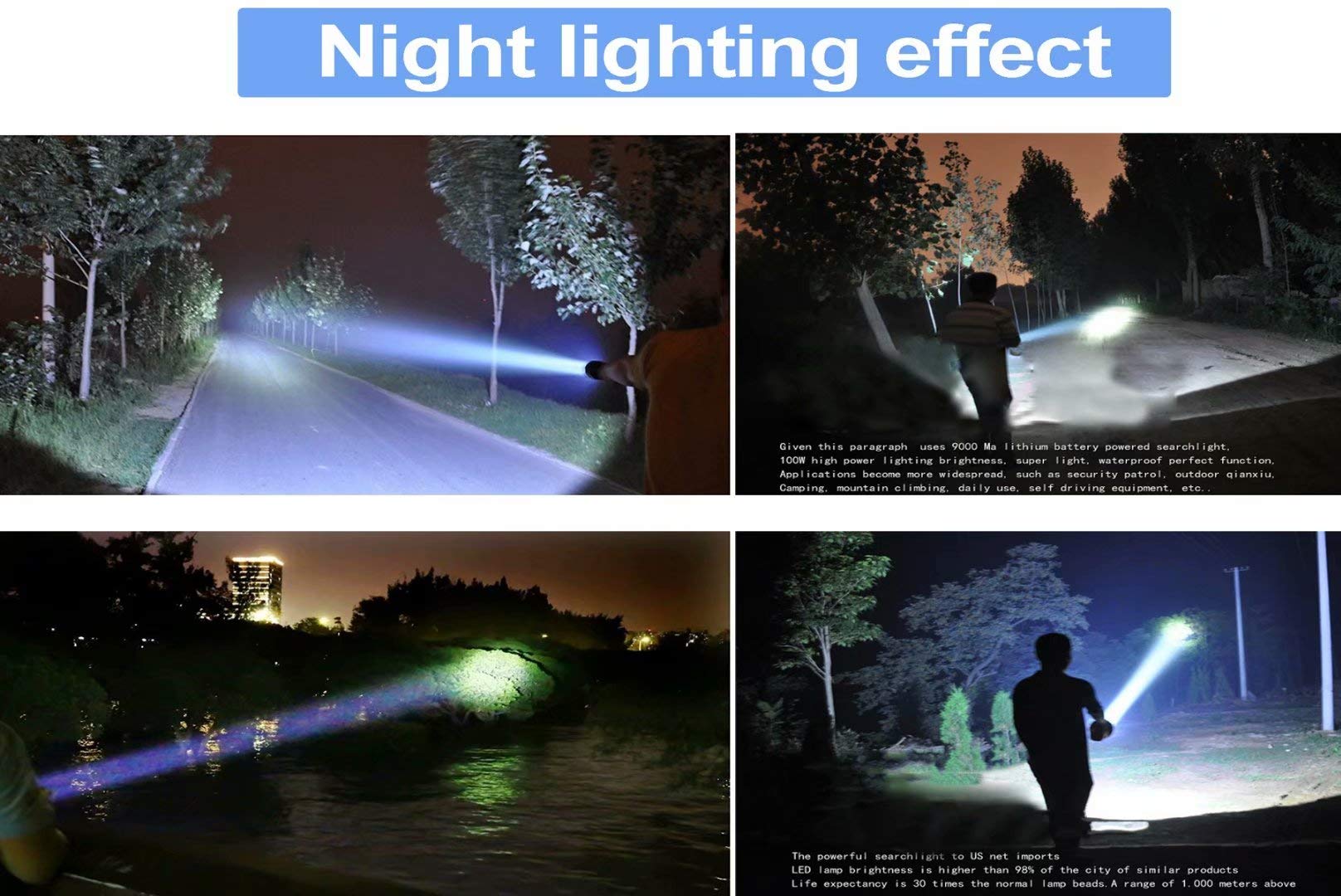 Torcia ricaricabile a LED 9000 mAh ad alta luminosità con luce laterale super luminosa per campeggio all'aperto escursionismo pesca, con tracolla