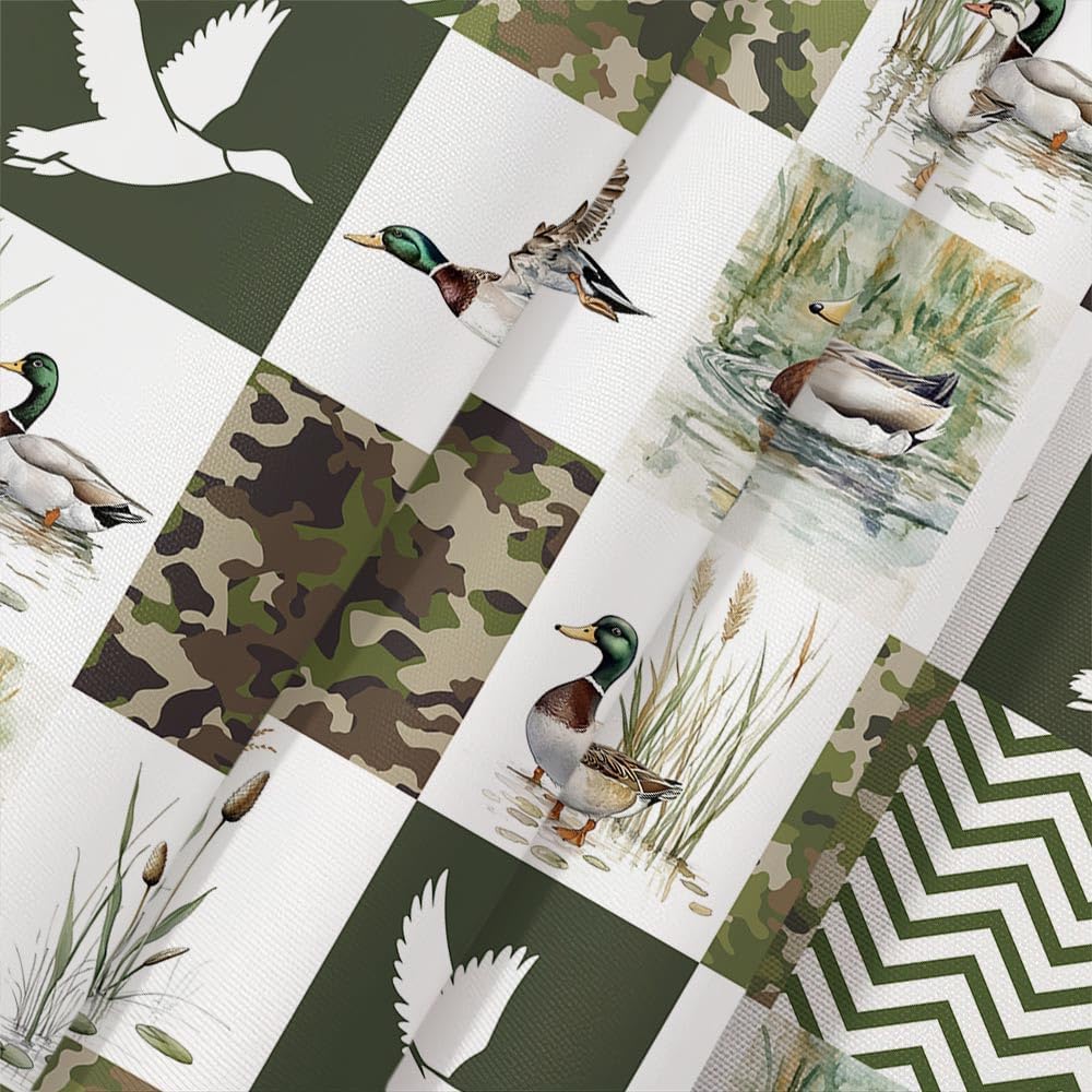 JAWO Mallard Duck Shower Curtain Hunting Theme Wild Animal Bath Curtains Set Cabin Duck Patch Print Neutral Bathroom Decor for Boys Girls Waterproof Fabric Shower Curtains with Hooks
