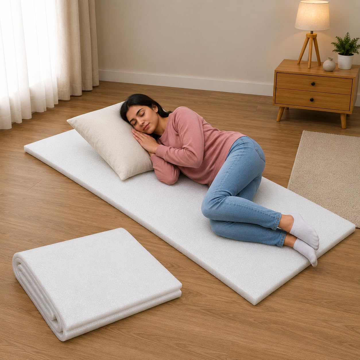 Portable Foam Mattress for Floor Sleeping | 12 mm High-Density White Foam Sheet | Lightweight Roll-Up Travel Mattress for Home, Guest, Yoga, Camping, Hostel & Meditation-image-25