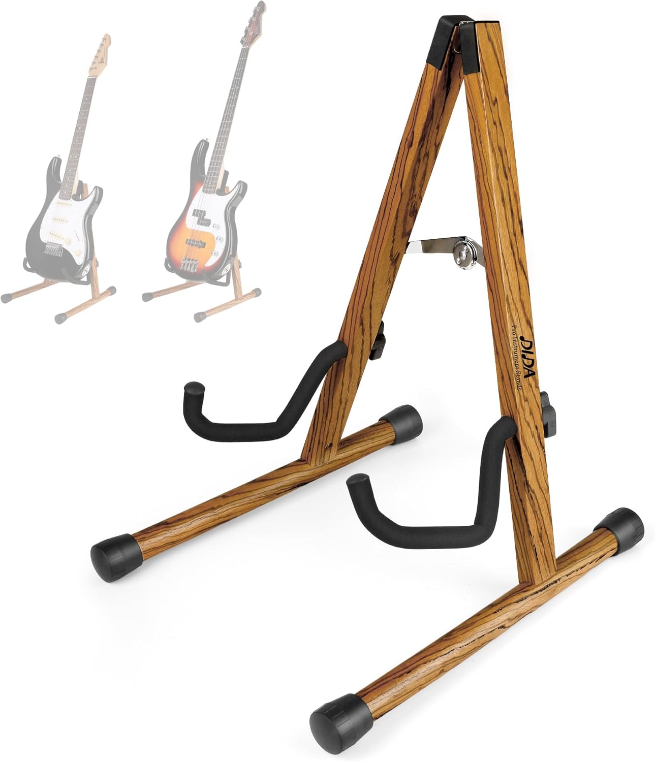DIDA Guitar Stand, Wooden A-Frame Stands for Acoustic Guitar, Violin, Ukulele, Electric Guitar, Bass, and Cello with Non-Slip Padding for Home and Travel (Zebra Wood, E-Guitar&Bass)