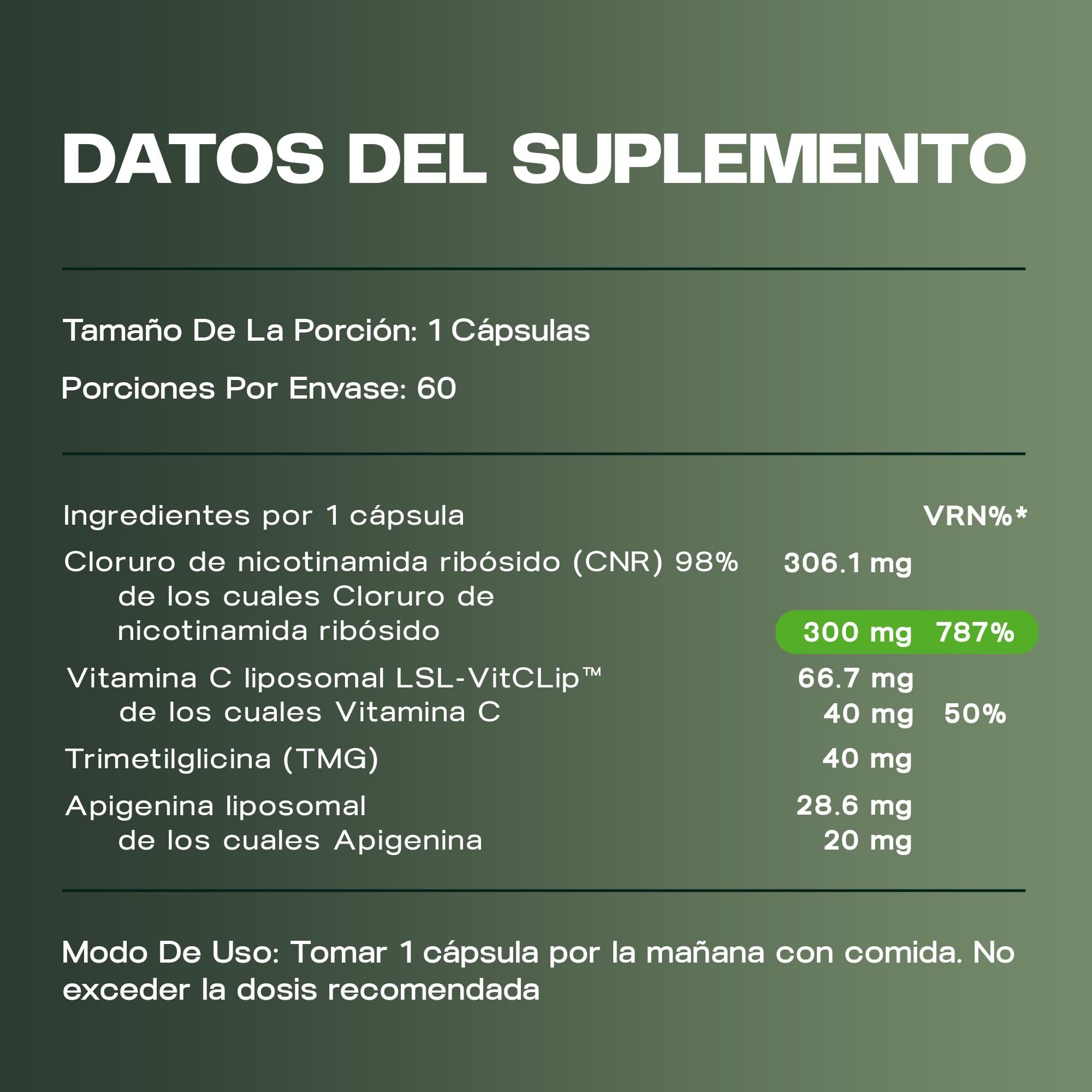 NAD+ Synergy – Envejecimiento saludable y energía celular | 400 mg de activos con NR, apigenina liposomal, TMG y vitamina C, formato 2 meses, EU