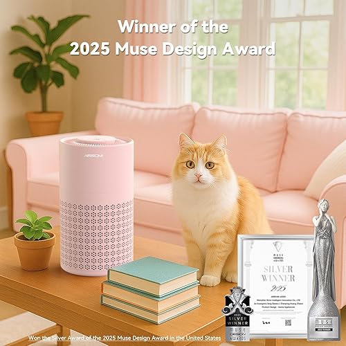 Miniatura 8 de AIRROMI Purificador de aire para dormitorio con filtro HEPA 3 en 1, purificador de aire para mascotas para el hogar, olor a orina de gato, cubre