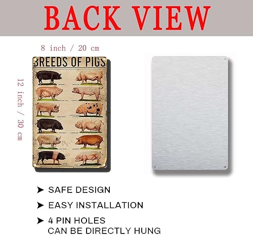 Miniatura 6 de RNIIOPX Cartel de hojalata retro con tipos de cerdo, póster de cerdos, razas de cerdos, póster de hierro, póster de hierro, letrero de estaño,