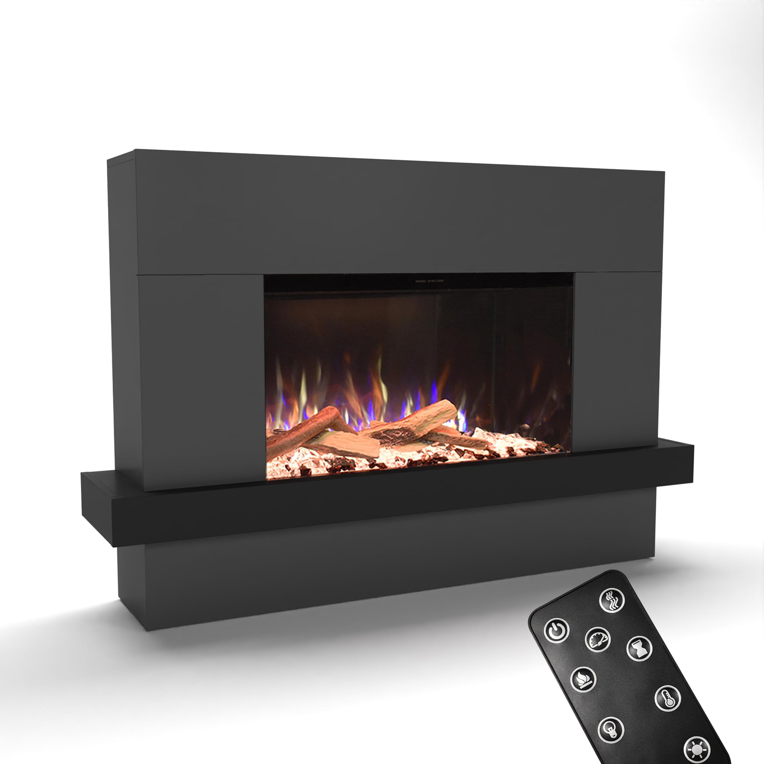 GLOW FIRE Stufa a camino PR9 con fiamme LED 3D E-Motion realistiche - Caminetto elettrico da terra con riscaldamento, fuoco da camino, timer, max 1500 W, 150x100x37 cm, Grigio