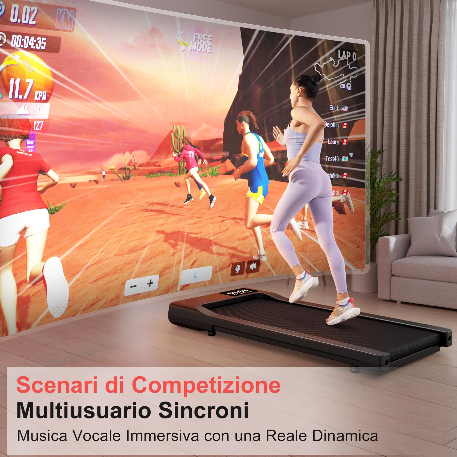 Superun Raceable Walking Pad Adatto per Machine High-Tech, Capacità 159KG Tapis Roulant della Scrivania, Tapirulan con App Control con Corsi di Allenamento e Corse Multi-Runner