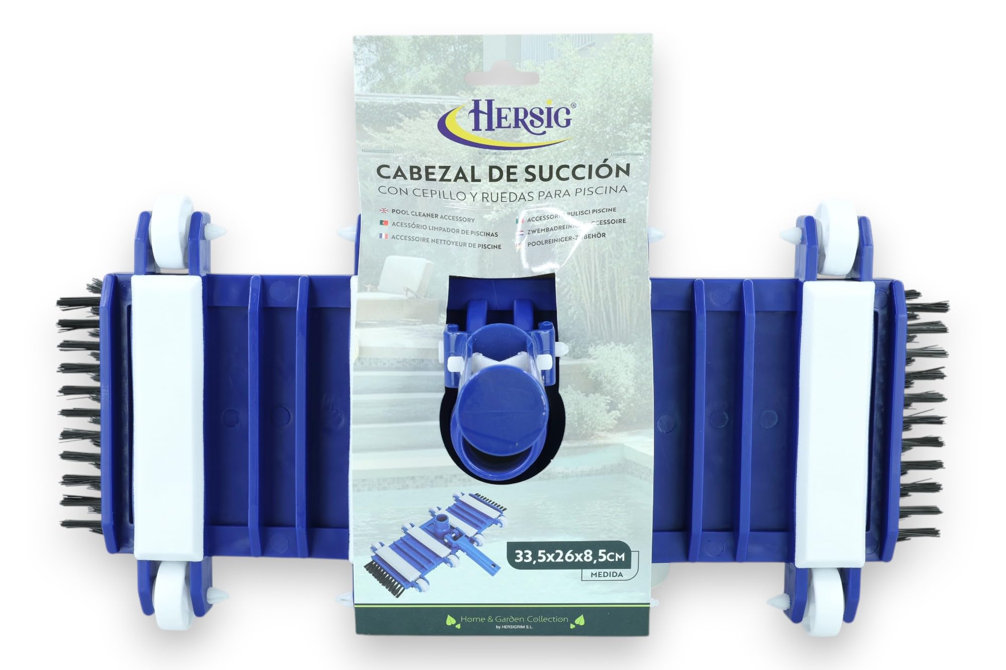 HERSIG - Cabezal Limpiafondos Flexible Manual para Piscina con Ruedas y Cepillos Laterales para Limpieza de Esquinas y Fondos Curvos con Conexión Universal
