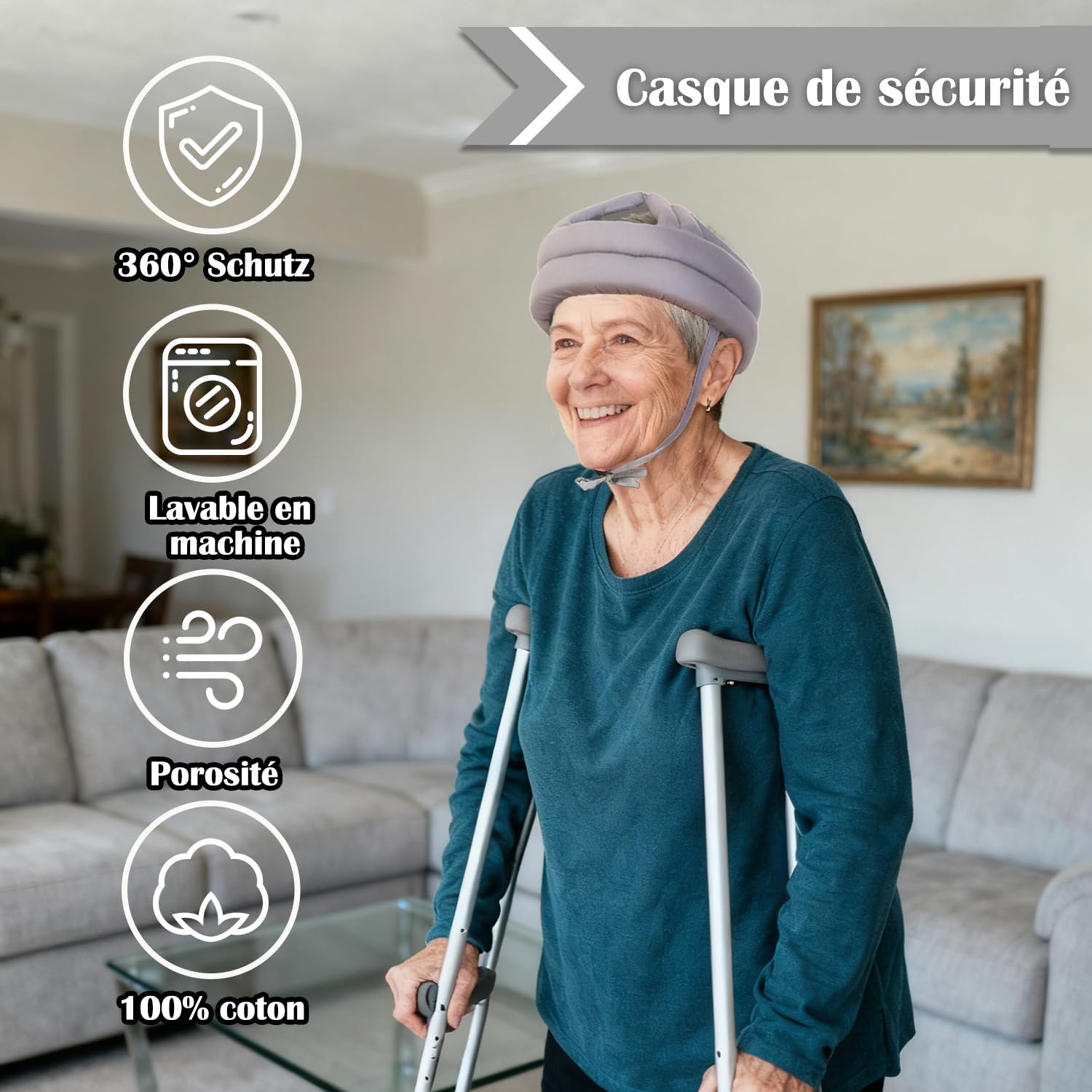 Casque De Sécurité Anti-Chute pour Tête De Personne âgée Chapeau De Protection épais Et Doux Casquette De Protection de la Tête Réglable pour la Prévention des Chutes pour Les(Gris Clair)