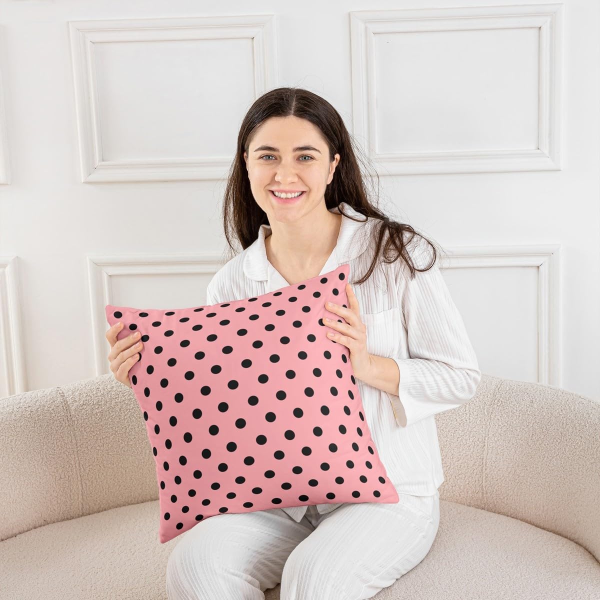 Erosebridal Pack of 2 Black Pink Polka Dot Throw Pillow Covers for Women Girl Teens | Black Spotty Patterned Pillow Covers Simple Modern Cushion Cases Graffiti Geometric Abstract Decor,18x18 Inch image 5