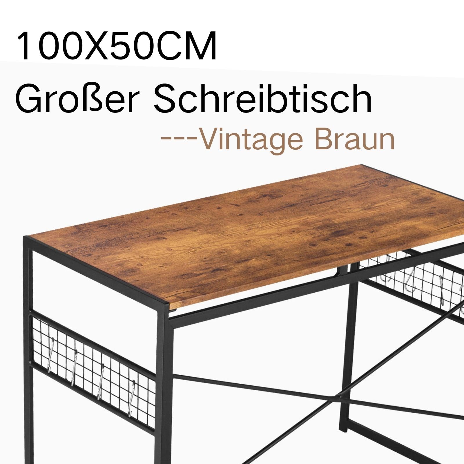 FurnitureR Zeichentisch faltbar 100x50cm - Künstler Tisch mit Neigungsfunktion? Nein! Stattdessen: Stahlrahmen + 8 Haken für Pinsel/Eimer, 50kg, 5,5cm flach