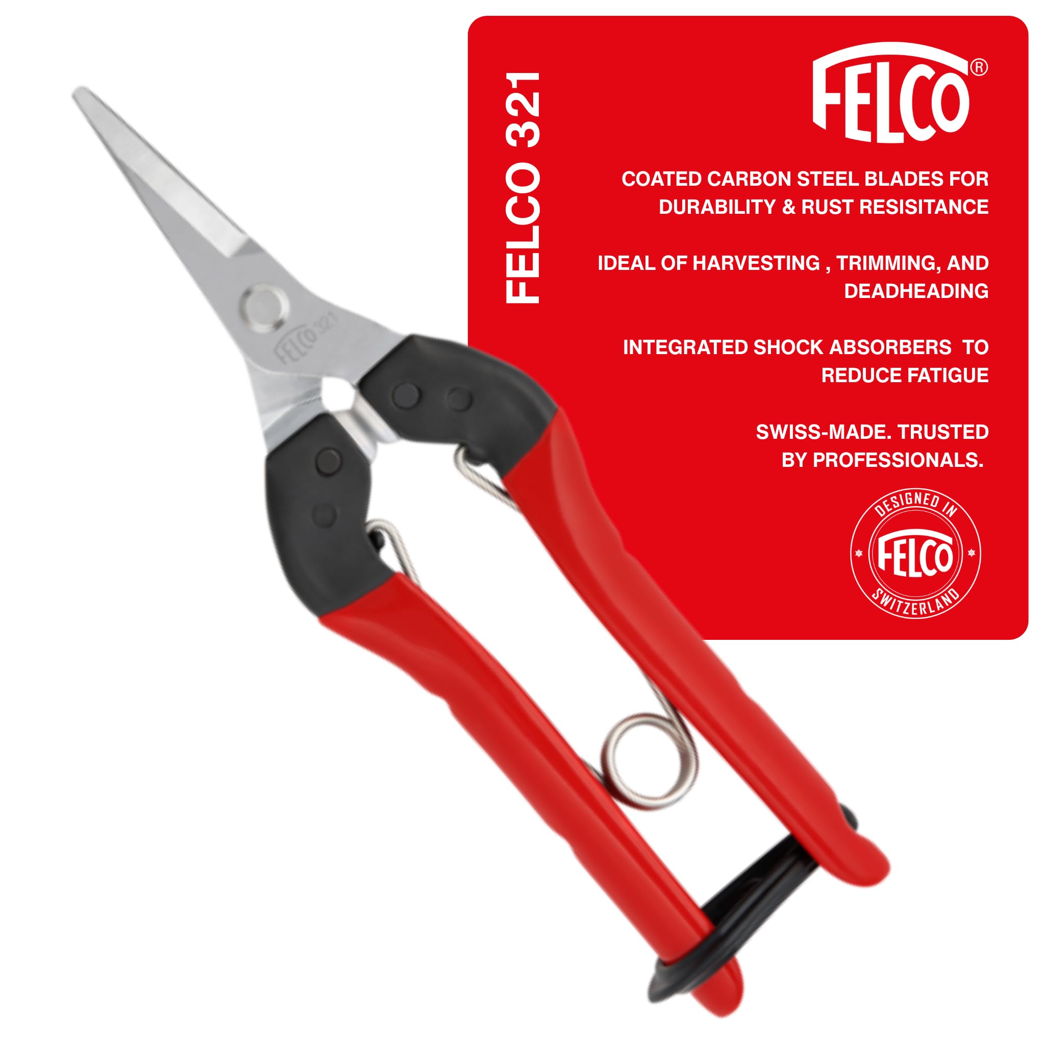 Felco F321 Pruning Snips – 7" Garden Clippers with Curved Blade &amp; Rounded Tip | Pruning Shears for Gardening | Garden Snips and Pruners with Carbon Steel Blade, Sap Groove