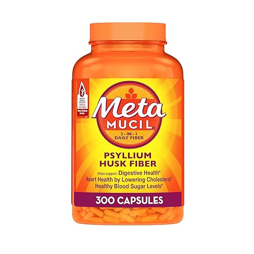 Metamucil, Psyllium Husk Capsules, 300 Capsules, 3-in-1 Fiber Supplement, Daily Psyllium Husk Fiber Capsules Help Support Digestive Health by Promoting Regularity*, Help Supplement Daily Fiber Intake