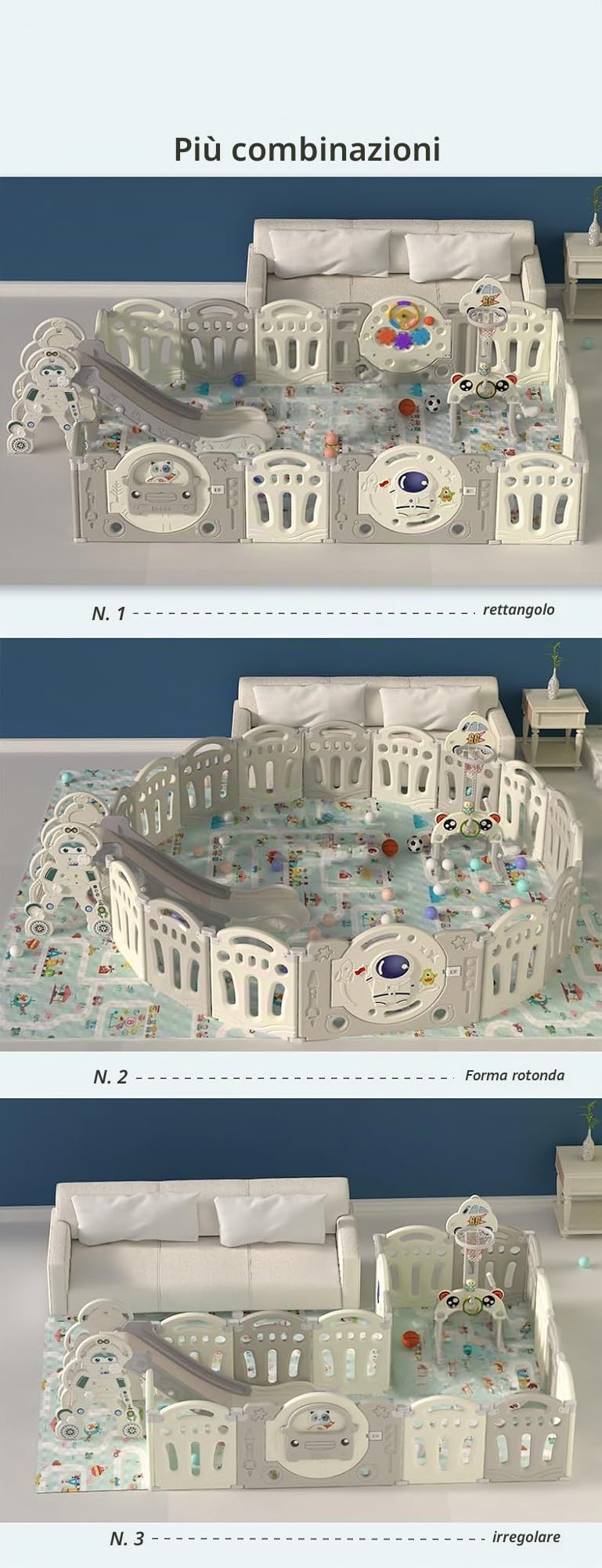 Box Bambini Pieghevole, Recinto per Bambini e Neonato con Materassino, Centro Attività Cortile Giochi di Sicurezza Casa per Interni ed Esterni, con Scivolo e Canestro da Basket