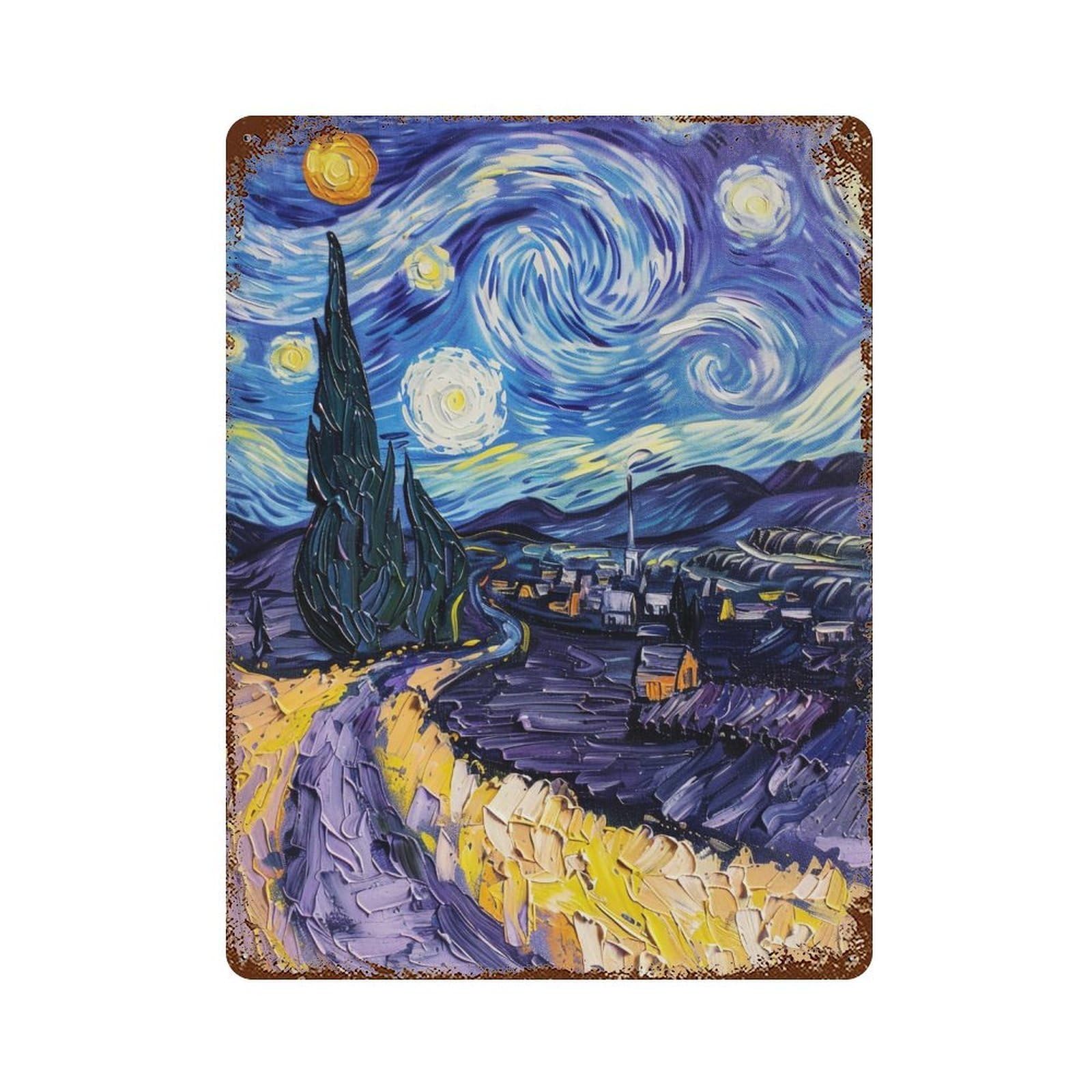 WIHYRTUI Van Gogh Textured Rolling Golden Lavender Rural Vista 04 Wall Retro Iron Metal Tin Sign Vintage Art Poster Modern Home Cofffee Club Art Bar Shop Decor Style 40x30cm