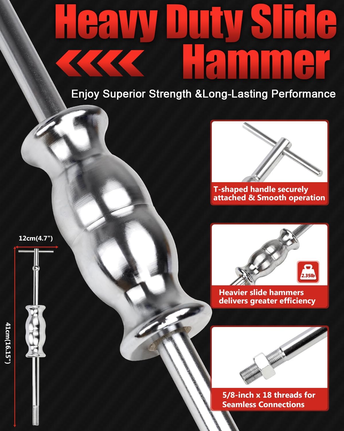 8 Piece Slide Hammer Puller and Rear Axle Bearing Removal Tool, Axle Seal and Bearing Remover Set with Slide Hammer Yoke and 3 Rear Axle Puller Adapters