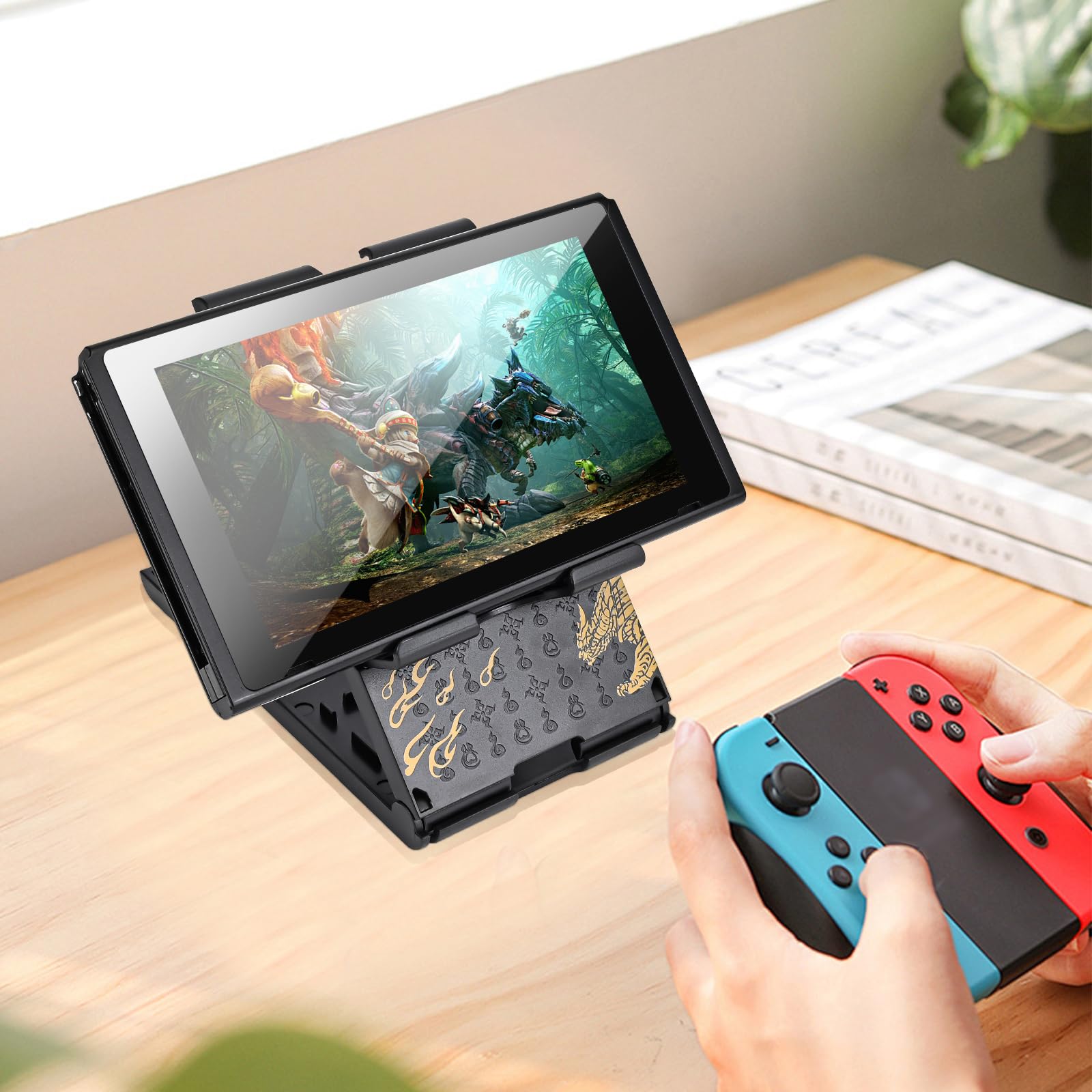 DLseego Ständer für Switch/Lite/OLED, Verstellbarer Switch Playstand, Tragbarer, Klappbarer Halter mit Spielkartenschlitz, Rutschfester Switch-Ständer,Drache