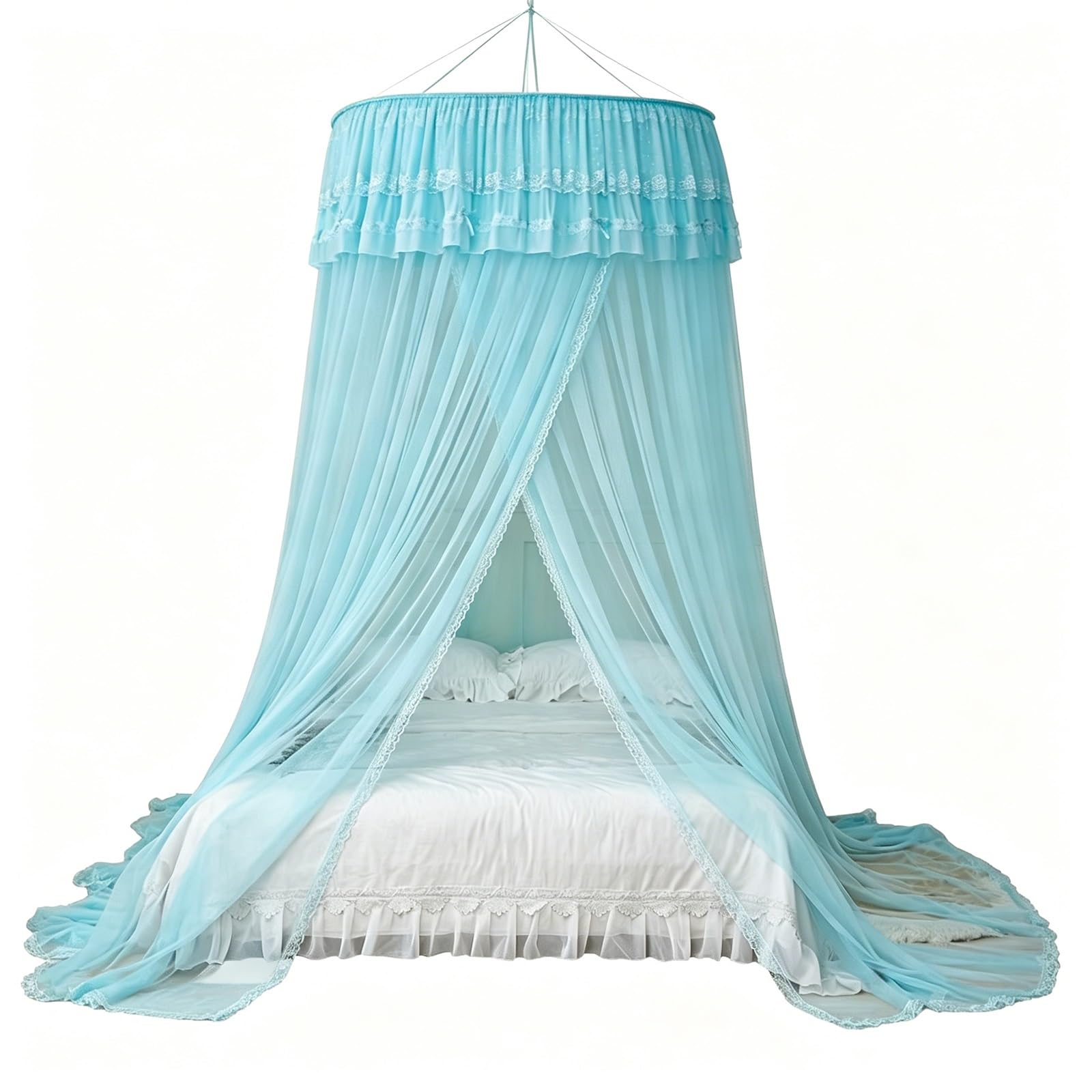 SARKEY Prinzessinnen Betthimmel,Atmungsaktives Mesh Zelt Bett Vorhang,Runde Kuppelspitze,Feines Durchsichtiges Netz,Erwachsene,Hochzeit,Schlafzimmer Dekoration(Light Blue)