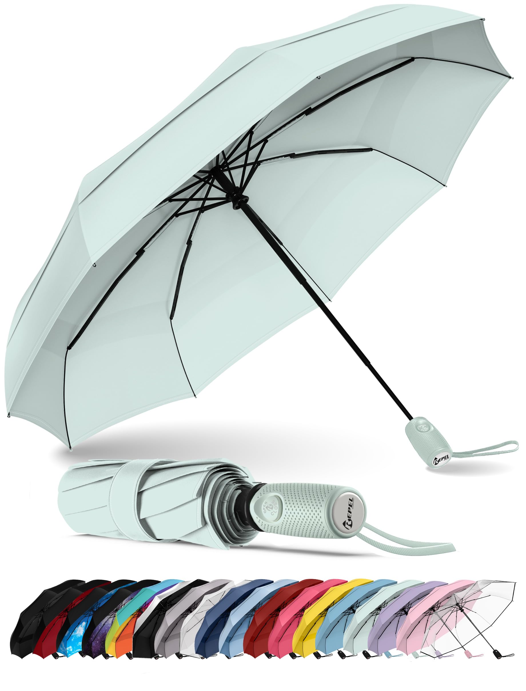 REPEL Windproof Travel Umbrella - Compact & Withstands Winds up to 85MPH , Strongest Premium Auto Folding Umbrella for Rain and Sun - Durable, Light &