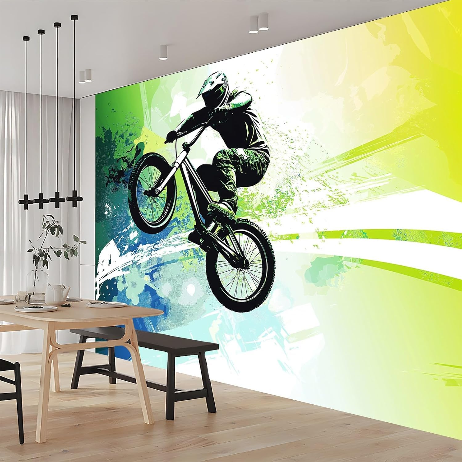 Papier peint panoramique équitation 3D grand mural intissé trompe l'oeil salon 200x140