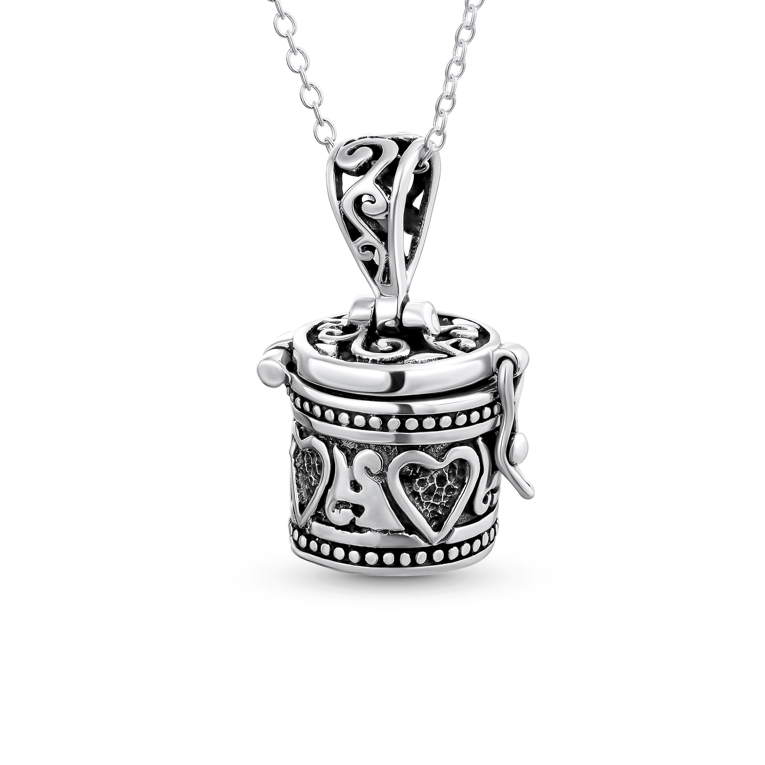 Bling Jewelry Colgante De Collar Relicario De Caja De Oración De Veneno Con Corazón Cuadrado De Estilo Vintage, Recuerdo Conmemorativo Para Mujeres Adolescentes, Plata De Ley Oxidada .925