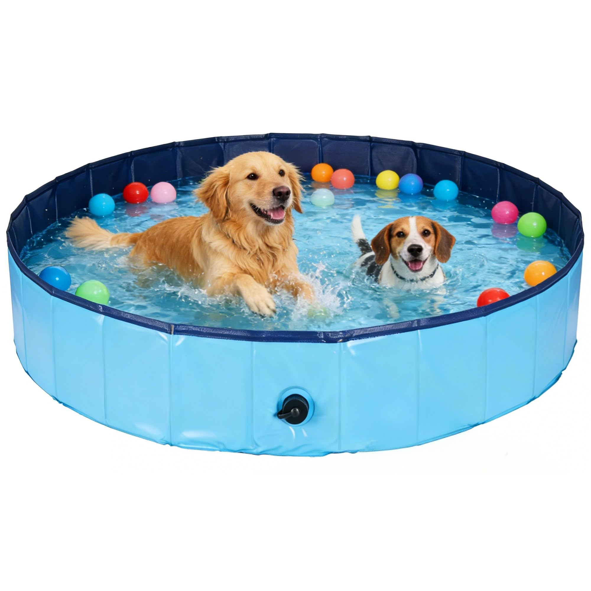 Rinling Dog Pool, 160 x 30 cm Dog Paddling Pool, Foldable Dog Bathtub, Non-Slip Swimming Pool (Blue XL)