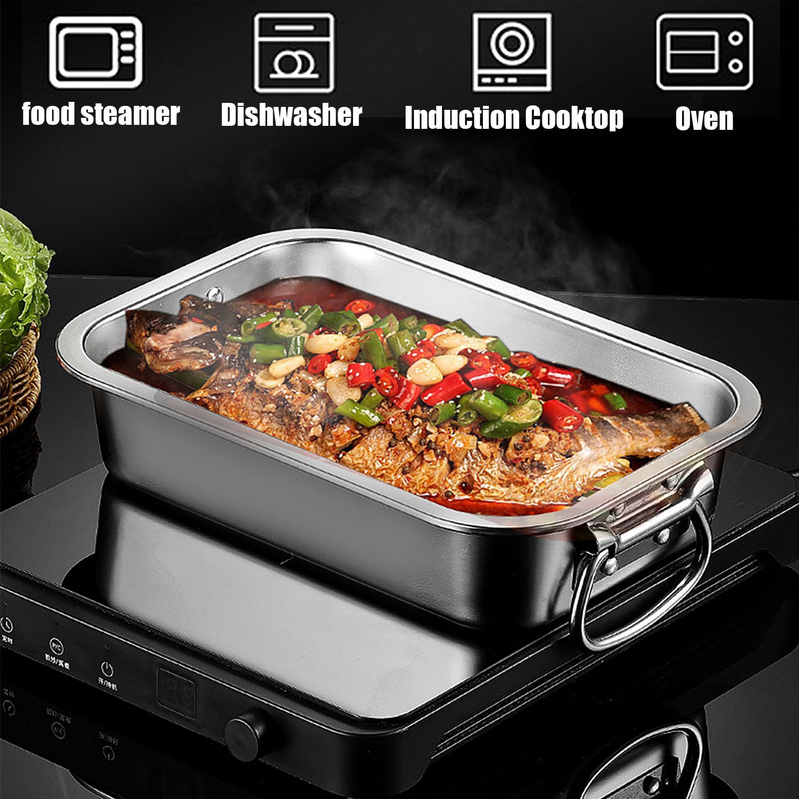 Buffet Scaldavivande Vaschette per Alimenti,Bacinella Gastronorm con Maniglia,Contenitore Gastronorm in Acciaio Inox,50 * 35cm,7cm