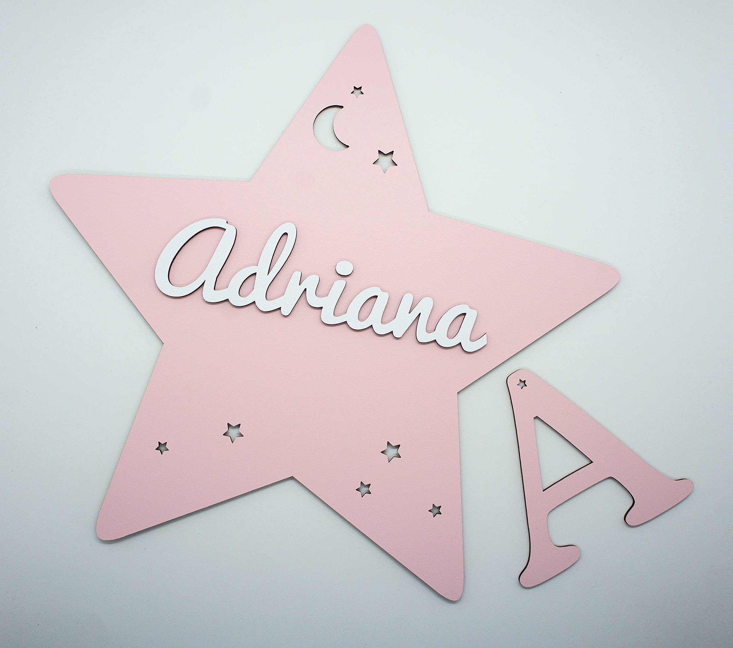 Placa estrella de madera personalizada con nombre. COLORES VARIOS