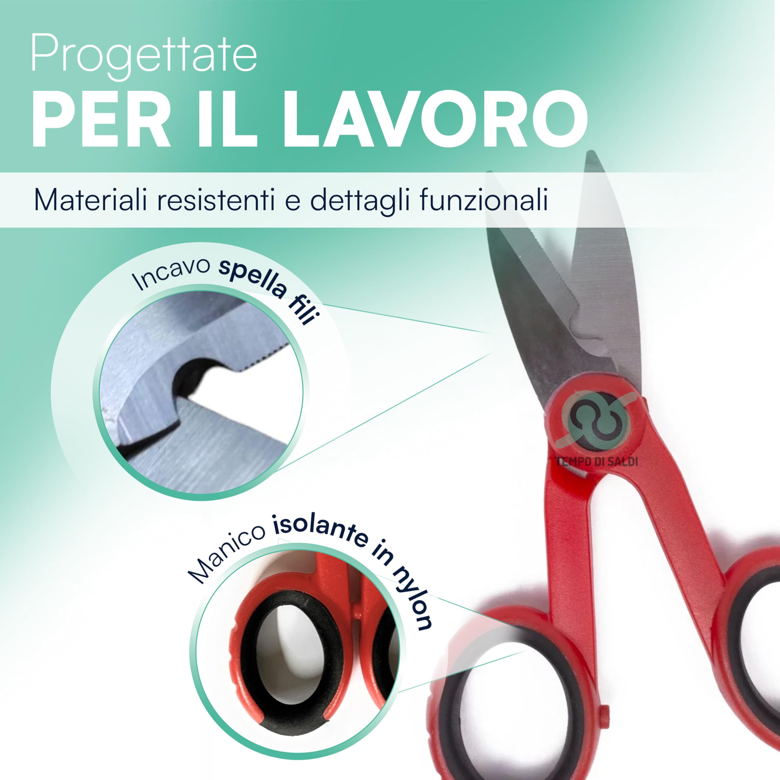 Forbici Elettricista Professionali 14,5 x 7,3 cm Lame Micro Dentate Acciaio Impugnatura Isolante Antiscivolo
