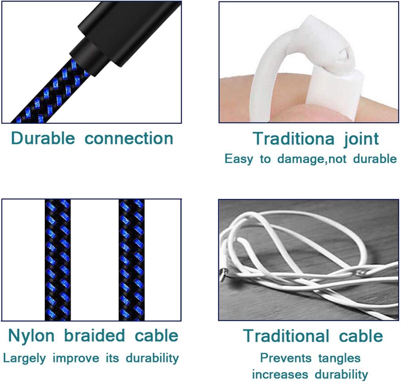 iPhone Charger Cable Lightning Charging Cable Nylon Braided 5 Pack 3FT/6FT/10FT Durable Long USB Cord Fast iPhone Cable Compatible iPhone XS/Max/XR/X/8P/8/7P/7/6S/iPad/iPod/IOS (Black & Blue) …