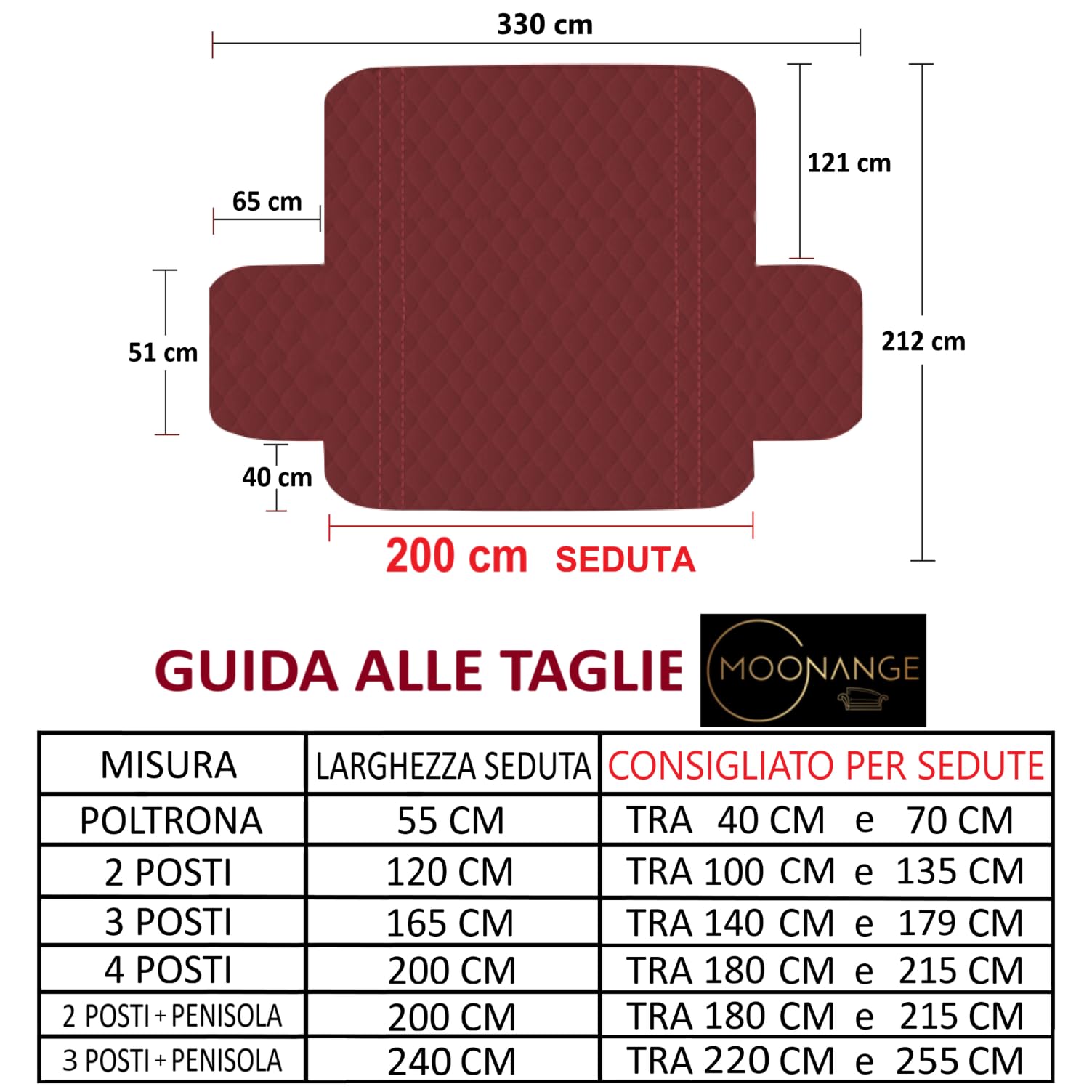 Moonange - Copridivano 4 Posti - Copridivano con Braccioli - Seduta 200 cm - Impermeabile - Reversibile - Antiscivolo - Antimacchia - Antigraffio - Antipelo - Copridivano moderno - Tortora Scuro