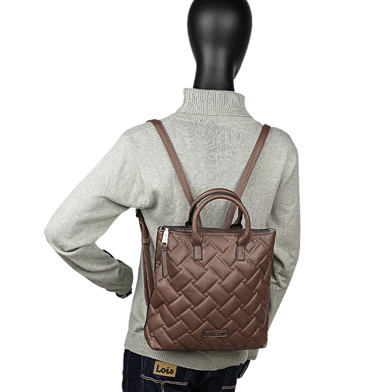 Lois - Bolso Mochila Mujer Elegante Tipo Casual Moderna Para Vestir Mochilas Mujer Estilo Urbano Mochila Negra Mujer Pequeña Ideal Para Uso Diario, Marrón oscuro