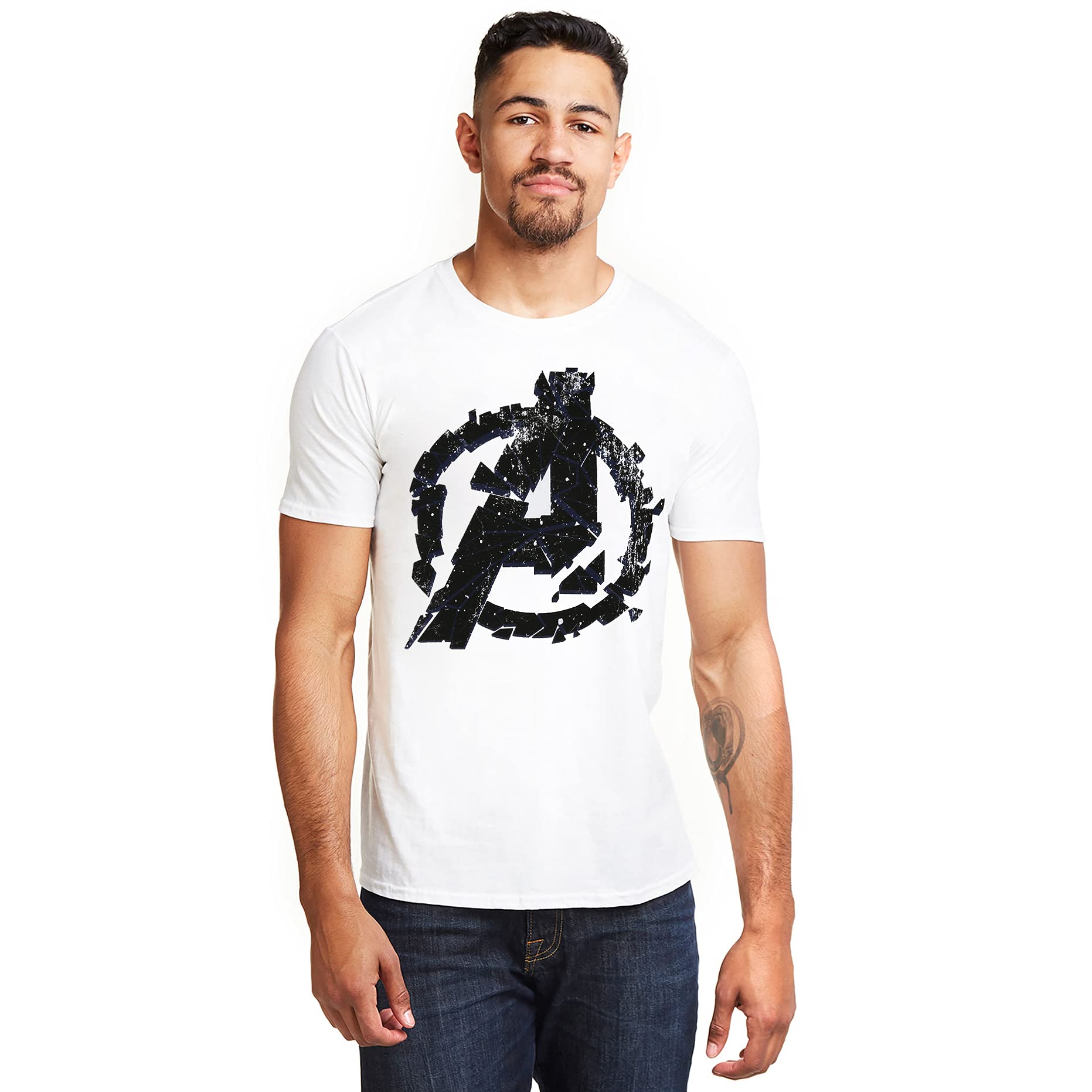 Marvel Men's Avengers Cracked Regular Fit Crew Neck Short Sleeve T - Shirt, White (White White), X-Large (Manufacturer Size:X-Large)
