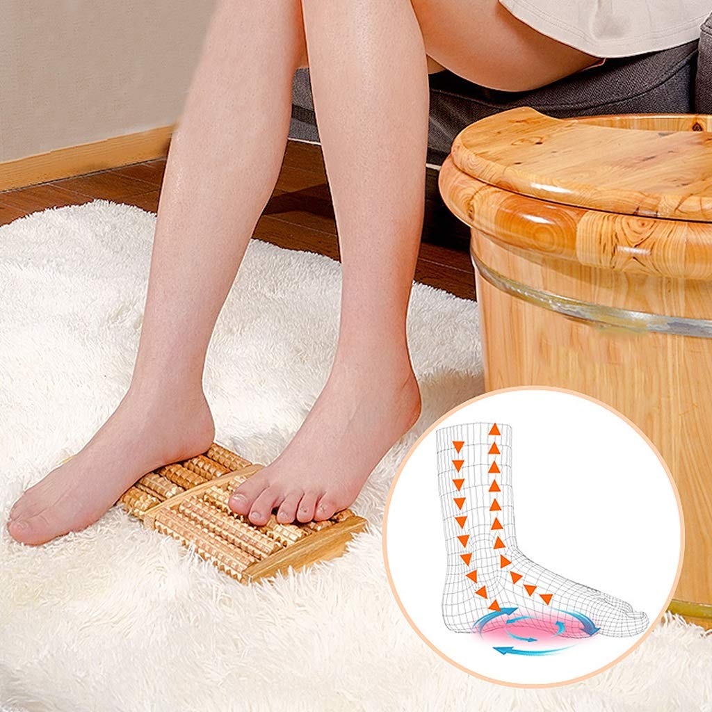 Fußbad-Spa-Fußbadewanne mit Deckel, Fußbad aus Holz, Fußfass, Massage-Pediküre-Spa-Becken zum Einweichen müder und schmerzender Füße, Fußbad-Eimer und Einweichschale, 30 cm,Beige+with Lid