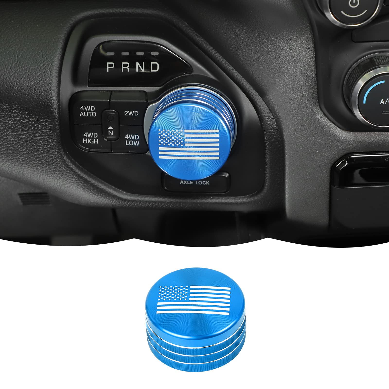 JWWY Gear Shift Shifter Switch Knob Transmission Gear Lever Gearstick Selector Knob Cover Trim for Dodge 2018-2025 Dodge RAM 1500 Interior Accessories Special Editions, Blue Aluminum Alloy US Flag