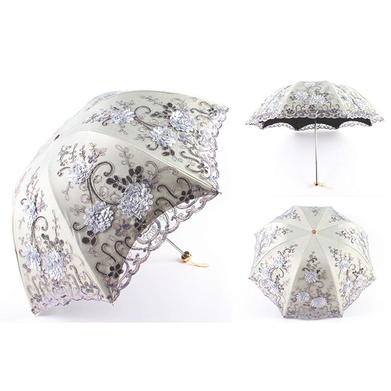 Parasol – 88 cm, imperméable, coupe-vent, résistant au soleil, en dentelle, parapluie de voyage vintage avec sac de rangement pour parc extérieur, plage, voyage, pique-nique, camping, marche, escalade
