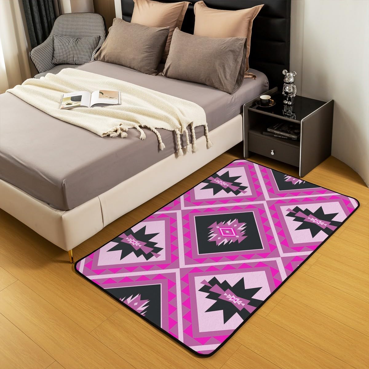 Homewish Różowy zachodni dywanik, 100 x 150 cm, południowo-zachodni aztecki dywan do salonu, antypoślizgowy, rustykalny dom wiejski, czarny, różowy, dywan do sypialni, kuchni, etniczna plemienna
