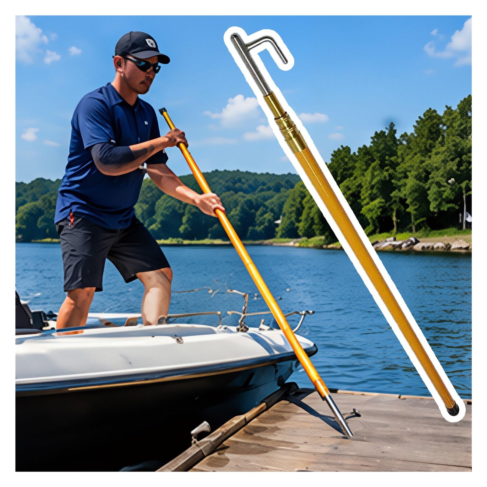 DJPHOFS Extendable Boat Hook with Quick-lock Pole, High Strength Fiberglass Boat Push Pole for Mooring, Adjustable Boating Reach Extension Pole Hook(8m/26 ft 3 in)