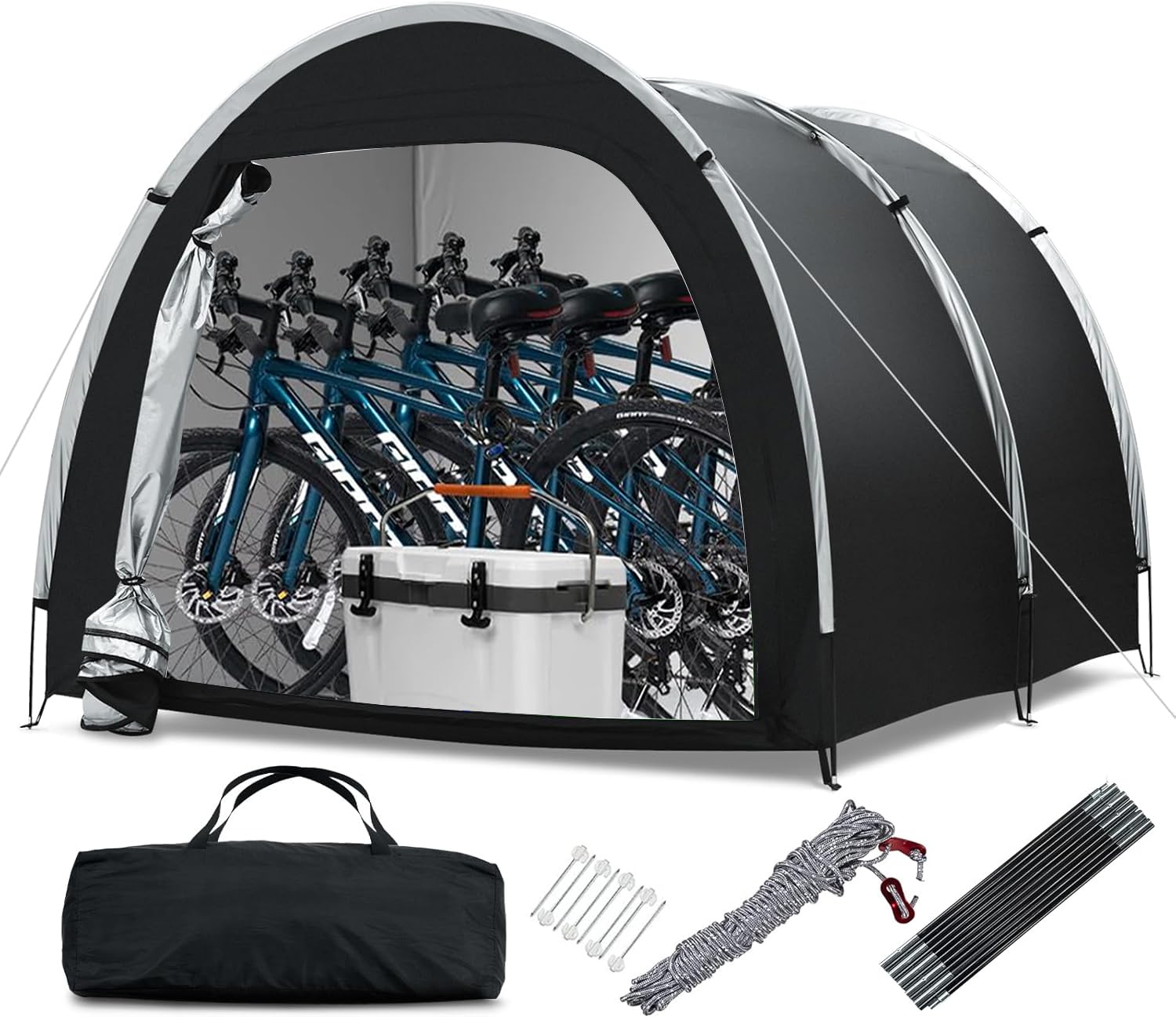 Hwayslon Storage Shed, 210D Oxford Fabric, Waterproof, Black, Portable Garage Shelter for Patio Furniture, Lawn Mower, Bike, Motorcycle Storage, 79x67x95 inches, Outbuilding Shelter