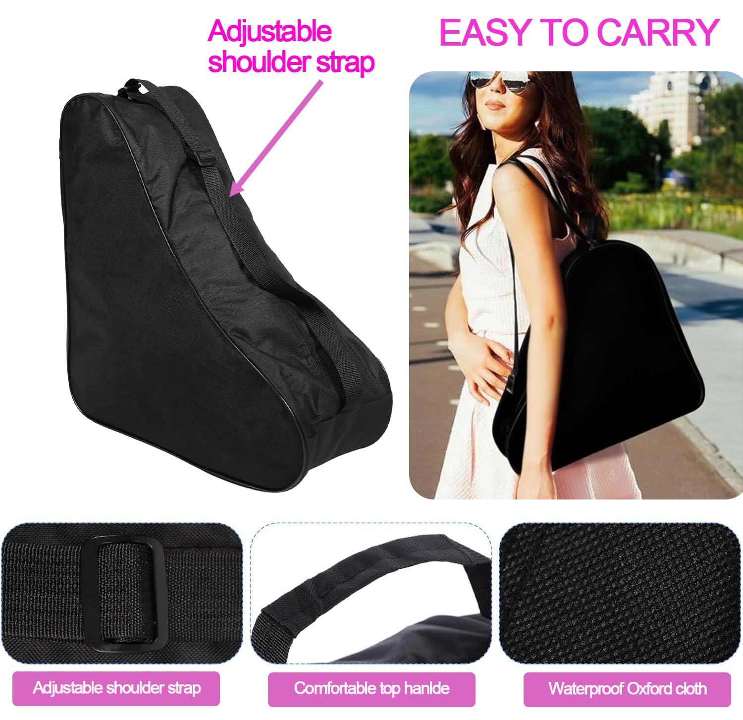 Bolsa de Patinaje de Ruedas Bolsa de Patinaje de Hielo Azul Tela Oxford Hidrófugo Bolsa para Patines 4 Ruedas Correa de Hombro Ajustable Bolsa Patines Línea