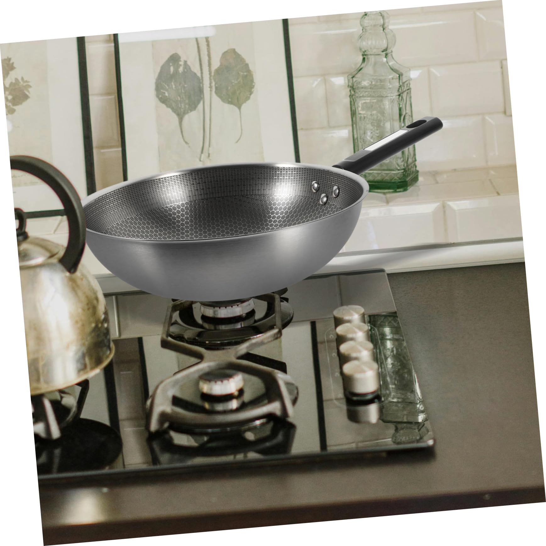 Gatuida Padella Fondo Piatto in Acciaio Inox Antiaderente e Manico in Bakelite Rivestimento a Nido D'ape per Friggere Uova e Cucinare senza Attaccare