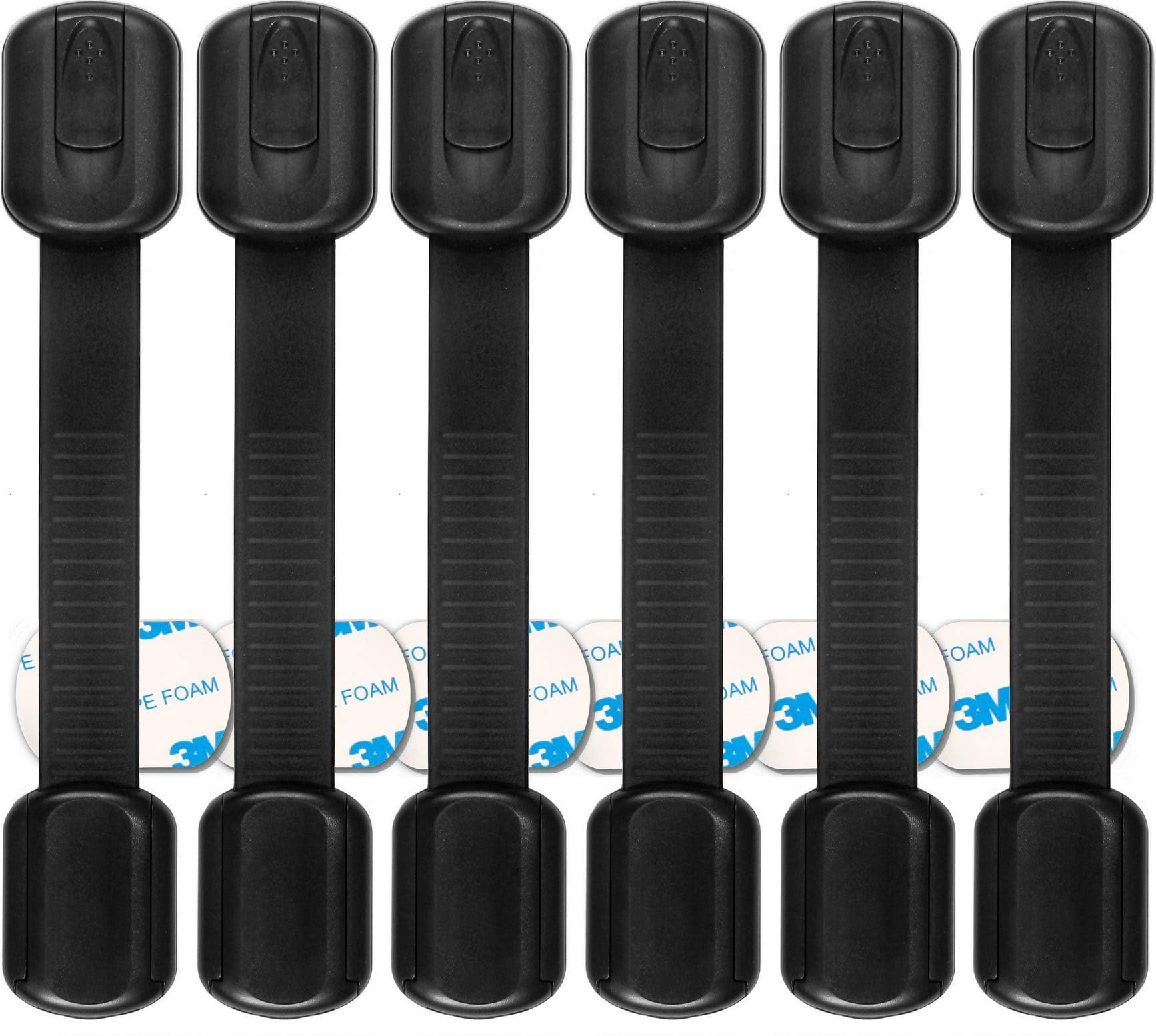 SANZEZ COOLive Baby Proofing Safety Cabinet Locks - Child Proof Latches for Dresser Drawer Cupboard Doors Closet Oven Refrigerator Fridge - Adjustable Childproof Straps - Black - 6 Pcs