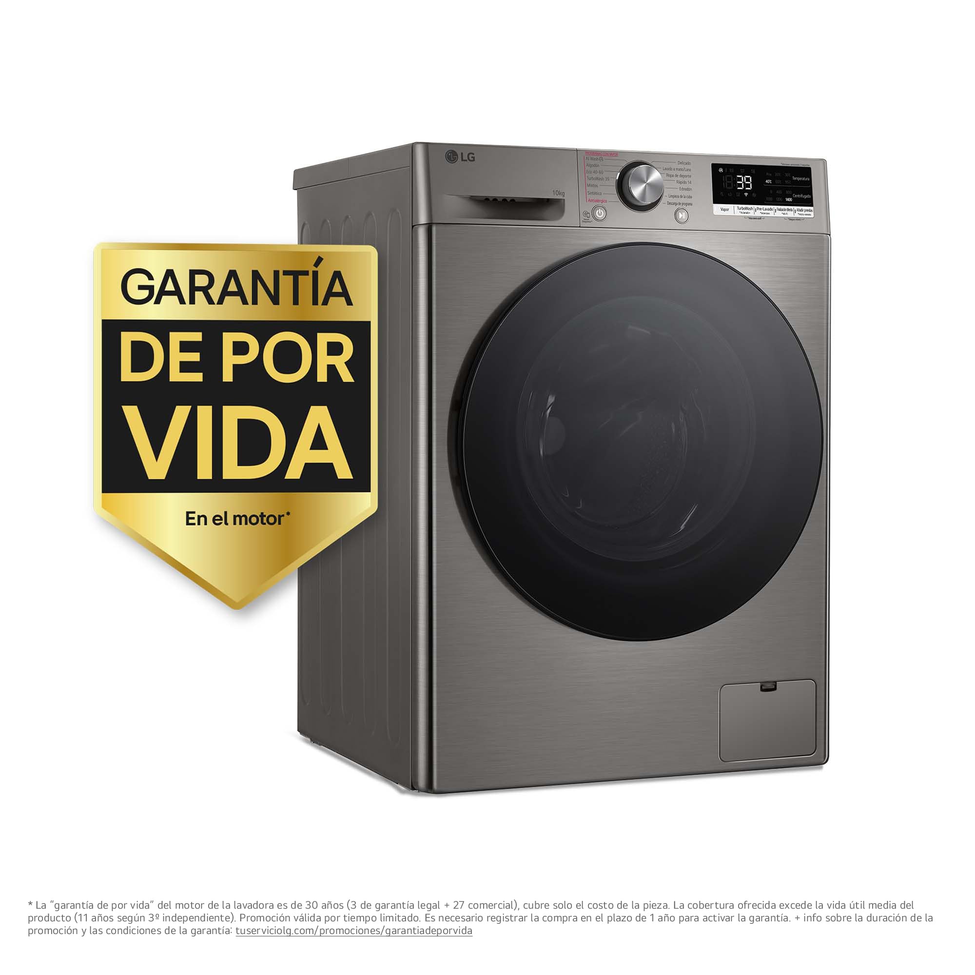 LG F4WR7010AGS - Lavadora Inteligente, 10kg, AI Direct Drive, 1400rpm, Carga Frontal, TurboWash 360º, Casificación A, Serie 700, Inox Grafito