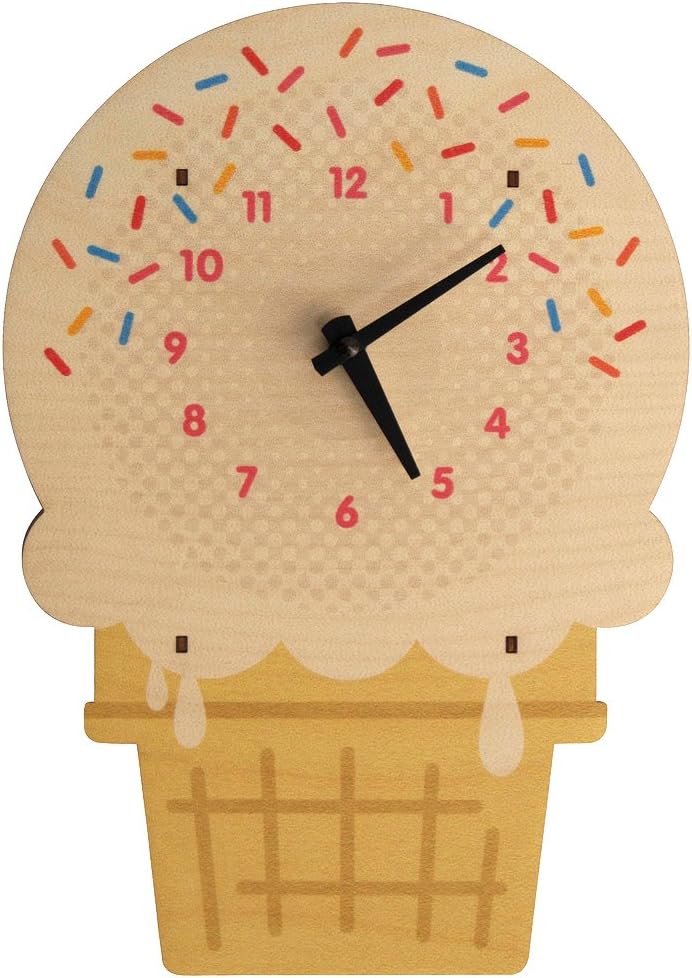 Modern Moose Ice Cream Cone Birch Wood Clock