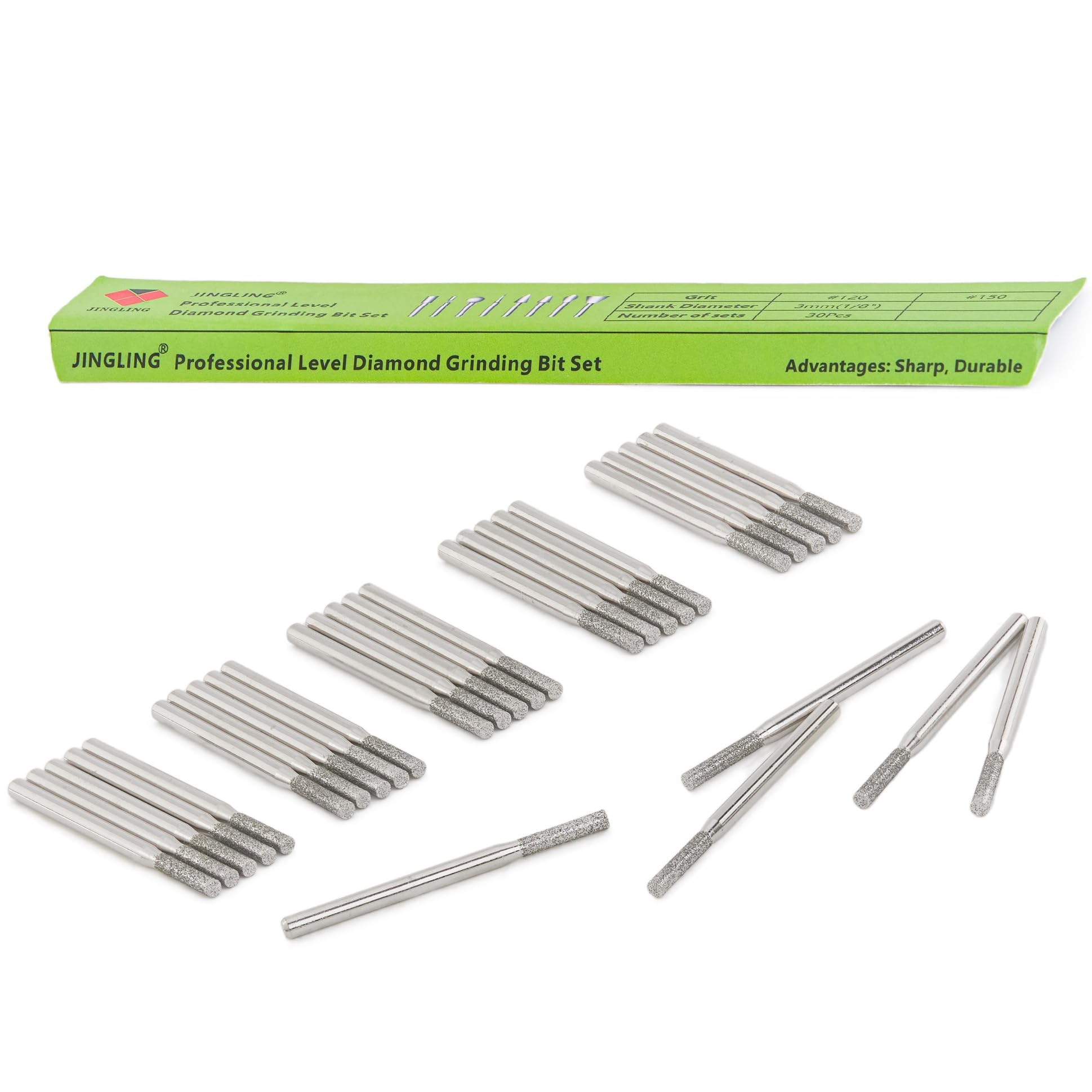 JINGLING 2.5mm Diamond Drill Bits for Stone Ceramic Glass 1/8" Shank Lapidary Supplies Kit Jewelry Making Tool for Dremel Pack of 30Pcs