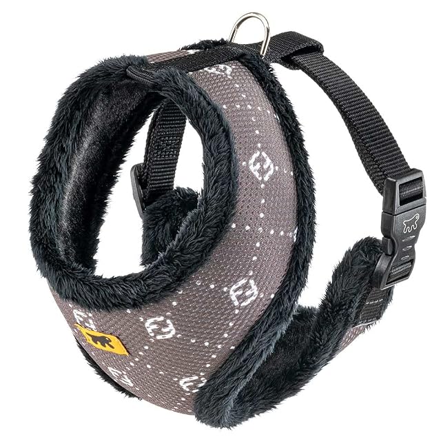 Ferplast Nikita Fur L Arnés para Perros, Transpirable, Piel Ecológica Suave, Circunferencia Ajustable, Taupe