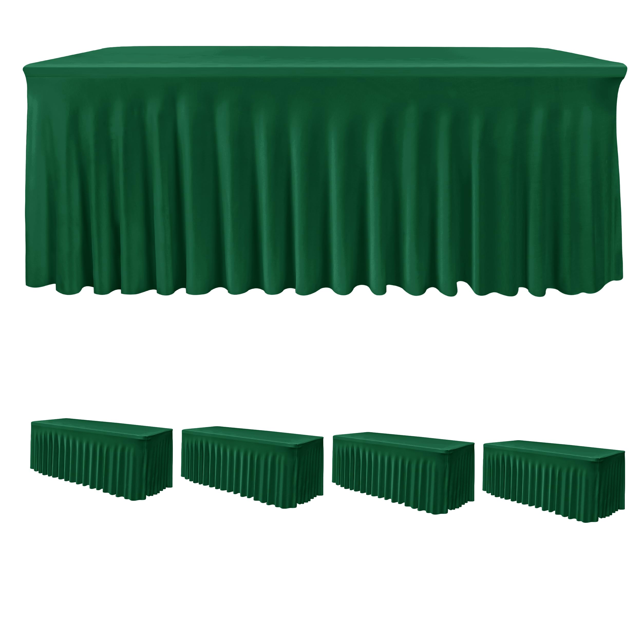 4 Pack Spandex Table Skirts 6ft,Hunter Green for Christmas Decor