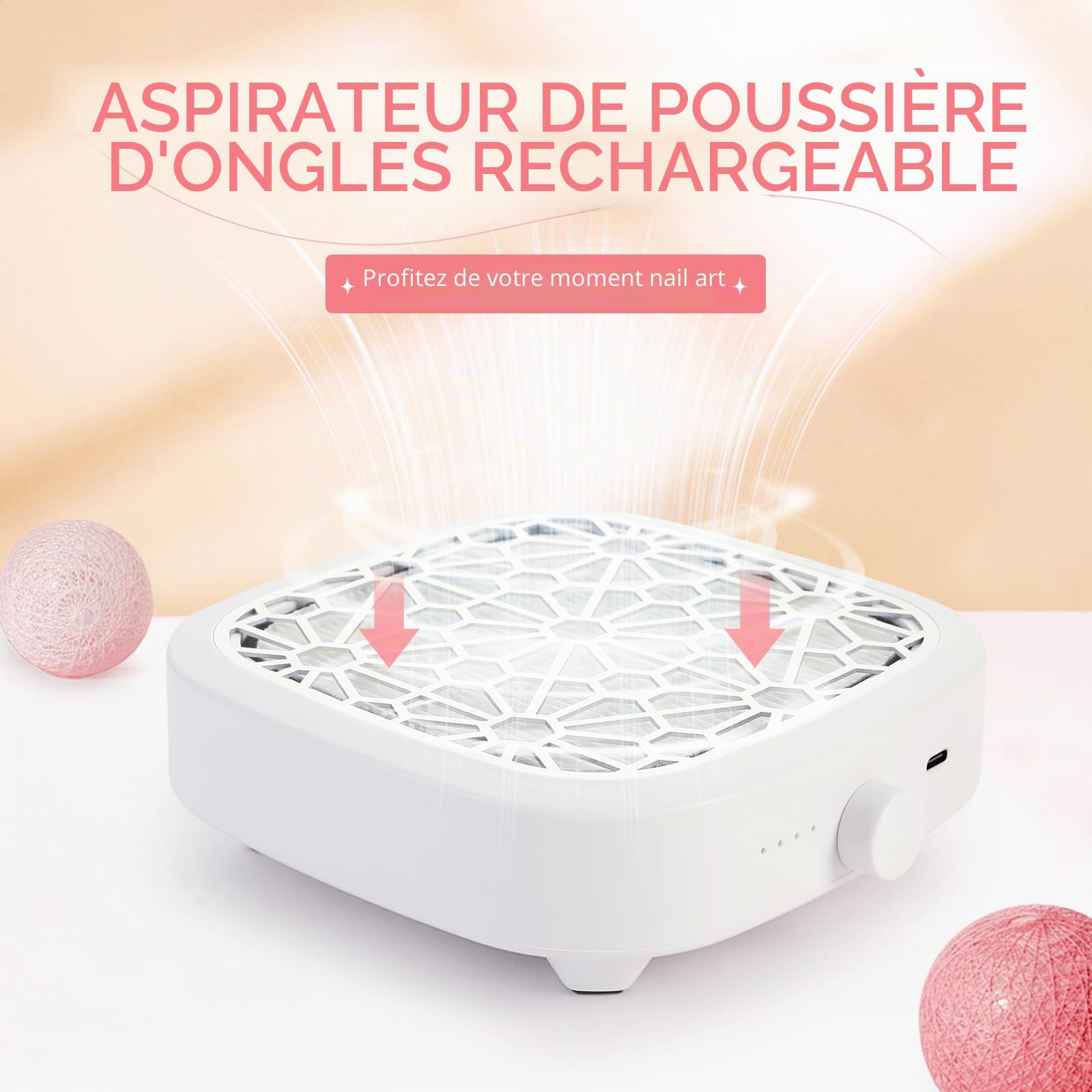 Aspirateur Ongle, Rechargeable 5500RPM avec Filtre Réutilisable | CHRISTINE SHELLY Forte Aspiration Poussière, Machine à Manucure, Comprend 30 Filtres en Coton à la Maison